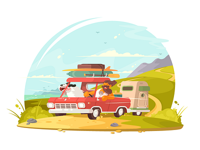 Go on vacation flat happy holiday illustration kit8 lifestyle man road travel ummer vacation vector