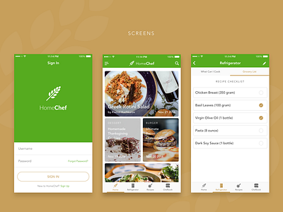 Conceptual App - HomeChef cooking mobile app payment recipe ui user interface ux