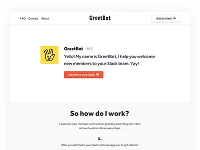 Chatbot landing page redesign bot chatbot landing onboarding slack teams teamwork welcome