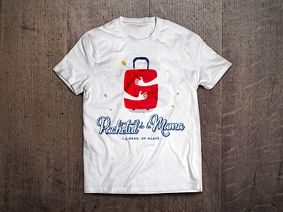 Pachetul de la Mama brand delivery flat hands label pack students t shirt trolley type wearing white