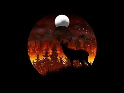 Forest Fire animal burn burning catastrophe deer design disaster ember fire flat forest illustration nature night photoshop smoke tragedy tragic wood woods