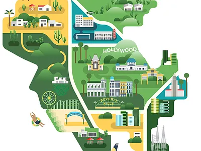 LA map details beverly hollywood illustration infographic la los angeles map