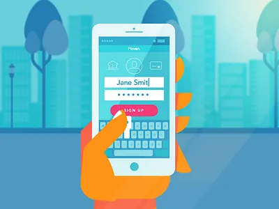 Mobile forms app explainer finance hand illustration mobile tech vector