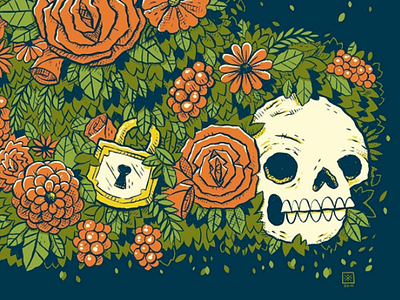 Finders Keepers Art Print blake stevenson flowers forest horror illustration jetpacks and rollerskates jetpacksandrollerskates mysterious roses skull