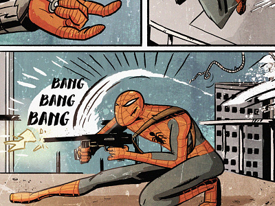 Japanese Spiderman art bangbangbang characterdesign fun illustration spiderman tommygun