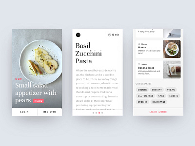 Mobile Layout of a Food Blog App app design food foodblog mobile overview recipes responsive typography ui webdesign website