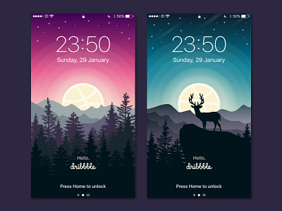 Hello, Dribbble! deer dribbble first forest gradient hello illustration ios shot sunset thanks