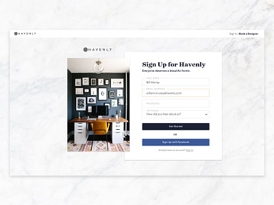 Daily UI: #001 - Havenly Registration dailyui havenly marble material design onboarding registration sign up ui