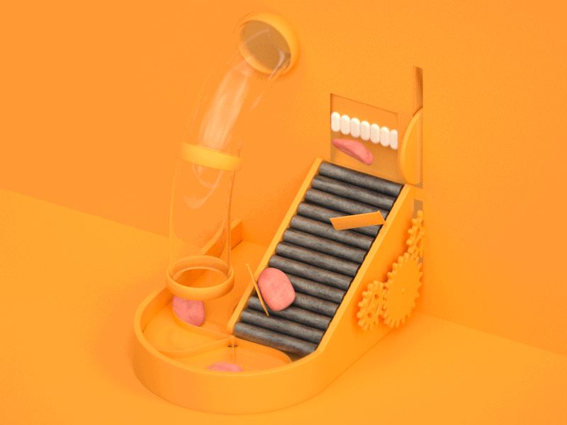 Bite your Tongue 3d factory gif isometric loop octane softbody teeth tongue