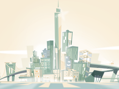 City Moderne cartoon city day googie moderne sixties skyline