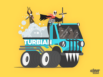 TURBIAN +THE BRAVES RECORDS+ elkaniho illustration rock tbr the braves records turbian wacky wacky races waggon
