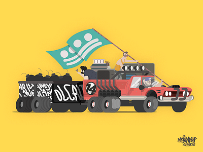 CATORCE + THE BRAVES RECORDS + catorce elkaniho illustration rock tbr the braves records wacky wacky races waggon