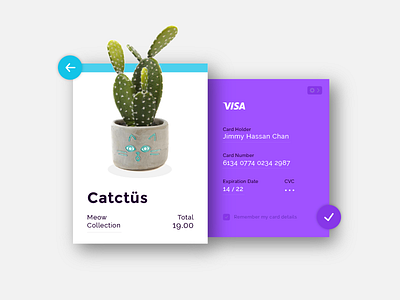 DailyUI Challenge #002 - Credit Card Checkout 002 cactus cat checkout colorful credit card dailyui login playful purple ui