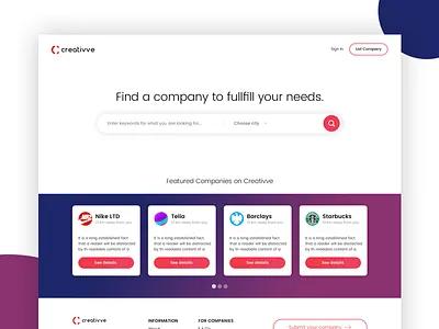 Business' directory business creativve directory gradient listing minimalistic navy purple red search webdesign website