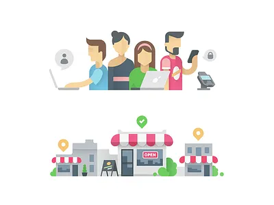 People and Places building city girl icon illustration macbook men payments people sign store woman