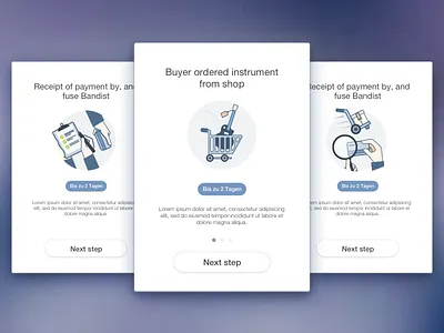 Illustrations On Boarding - 3 steps cards illustrations on boarding process