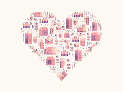 Valentine bellhop flower heart hotel plane ticket travel vacation valentine