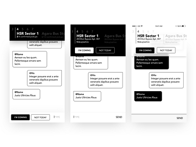 Work Commute/Rideshare app - WIP android app blackandwhite chat ios minimal office ui ux wip wireframes