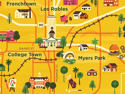 Tallahassee buildings city florida icons illustration map trees