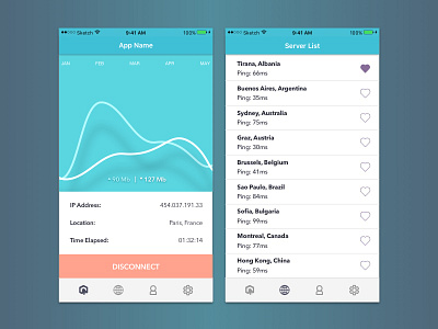 VPN UI app chart ios mobile server server list ui vpn
