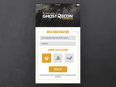 Ghost Recon: Wildlands - Beta Sign Up #DailyUI #001 beta contact dailyui form gaming ghost recon playstation sign up steam tom clancy ui xbox