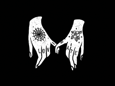 Hold on apparel black and white grunge hands hate illustration love tattoo tshirt