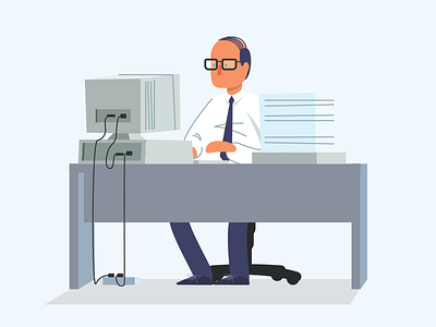 Wise Time character computer crt desk glasses illustration paperwork time vector