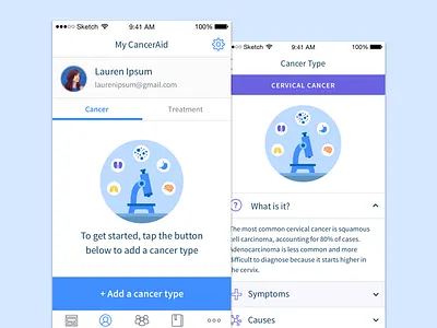 CancerAid - Cancer Profile app cancer carer clinician design illustration oncology ui