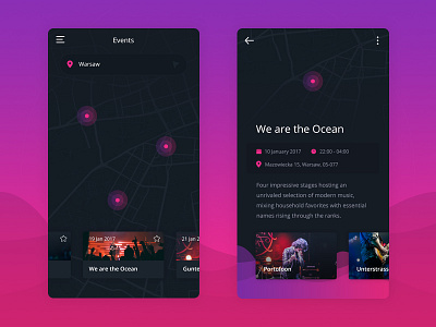 Social Music App - Events app city event ios location map mobile music pin social ui violet