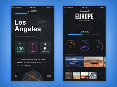 Explors. City and Continent app application design interface ios iphone mobile photo progress travel ui ux