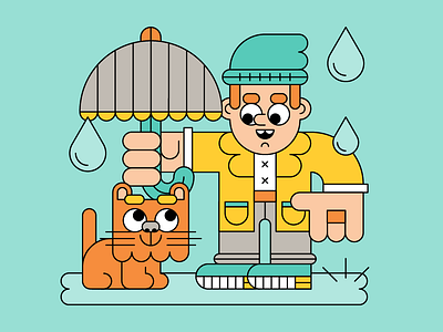 Cat In The Rain animal cat character design illustration rain umbrella wet