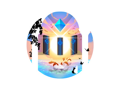 The Monument 2d ancient blue crystal design flat gradient graphic design illustration legend logo monolith monument mystic photoshop sacred saga sunny temple white