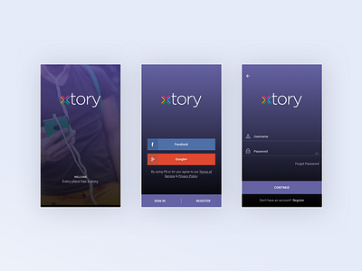 xtory App login signup social splash story