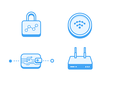 Icon Set blockchain data icons illustrations router security technology token wallet wifi