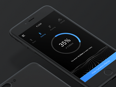 Flow Hydration Progress screen app black bottle hydration sketch ui water