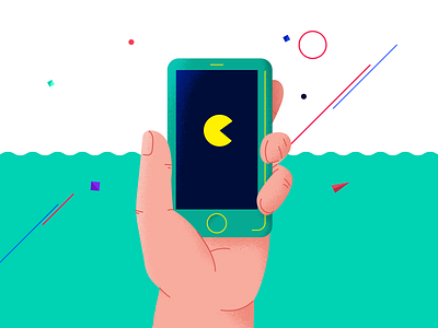 Phone in hand animation arm cell fingers hand illustration pac man phone vector