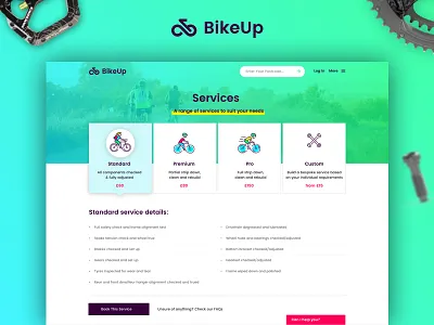 Services page for BikeUp bright colour design digital digitalimpact glasgow page web web design