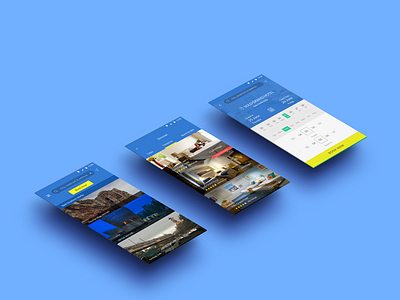 Book Hotels app blue booking user interface