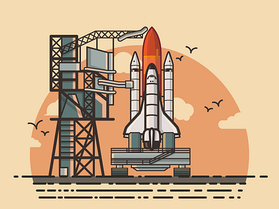 The Launchpad 2d illustration illustrator landscape nasa rocket shapceship shuttle space vector