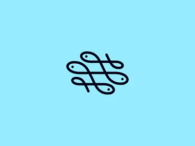 Swash Fish blue sea navy curves curvy wave fish hooks rope flat line logomark food seafood icon logo marine sailor one line restaurant simple minimal swash ornament wild animal