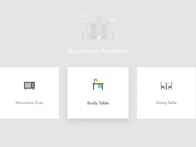 Amenities Icons- 99acres.com amenities apartment cards dining geometry icon microwave minimal oven study table ui
