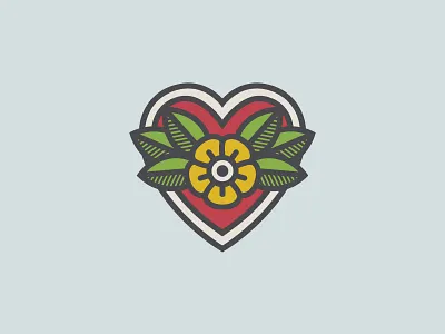 <3 badge flash flat flower heart leaves minimal muted tattoo