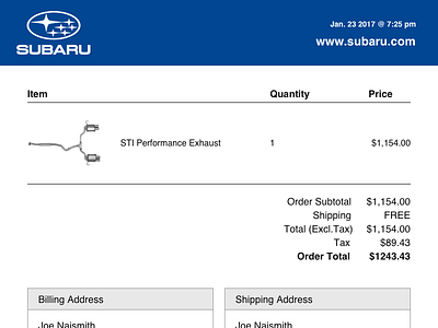 Daily UI #017 - Receipt checkout daily ui email receipt subaru