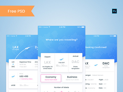 Flight booking app free PSD app booking eticket flight free ios plane psd ticket ui ux