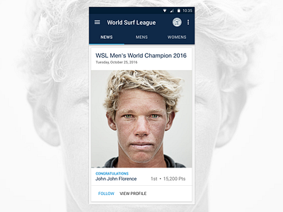 John John Florence android app material design surfing world surf league