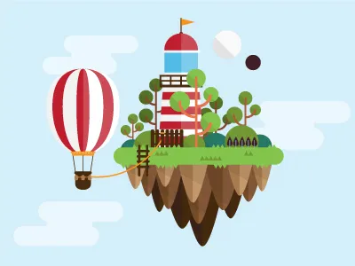 Floating Island "Lighthouse" balloon floating island fun illustration lighthouse sky vector