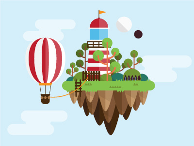 Floating Island "Lighthouse" balloon floating island fun illustration lighthouse sky vector