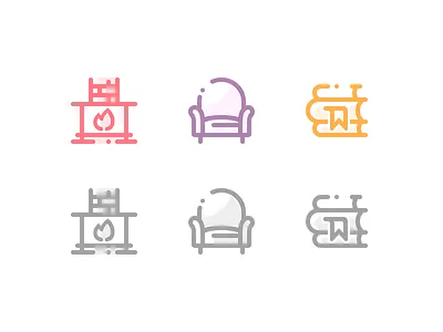 Accommodation 006/100 accommodation activated airbnb books cozy fireplace glyphs icon inactivated living room public space sofa