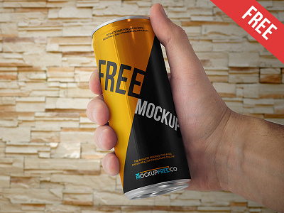 Energy Drink Can - 2 Free PSD Mockup aluminium beer can drink energy drink free hand mockup mockups product soda soft drink