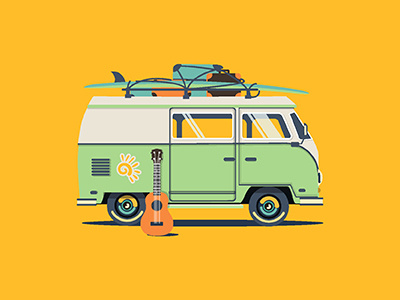 Summervan illustration art car creative flat icon illustration logo summer travel vector web